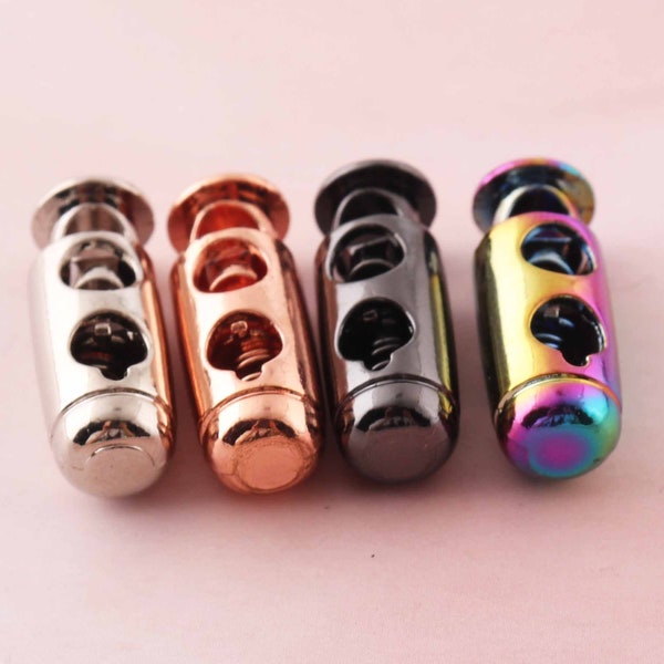 Barrel Toggle Cord Lock,Gun black Spring Cord Lock,Rainbow End toggles silver spring cord stopper,rose gold  Double Hole Round Toggle