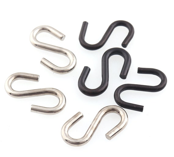Small S Hook Clasp S Hook S Clasp Purse Hardware Curtain Hooks, Silver and Black  Metal Work Clasps Leather Cord Connector Clasp S Connector 