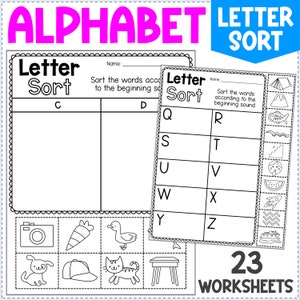 Alphabet Letter Sorting Practice Worksheets | Beginning Sounds Sort Hands-on Activity | Preschool and Kindergarten Phonics Curriculum