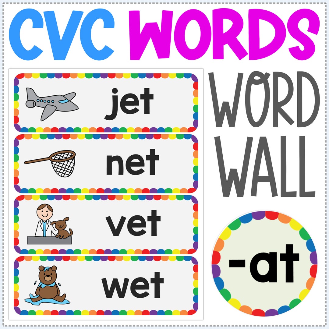 Cvc word wall colorful cvc words phonics bulletin board display cvc