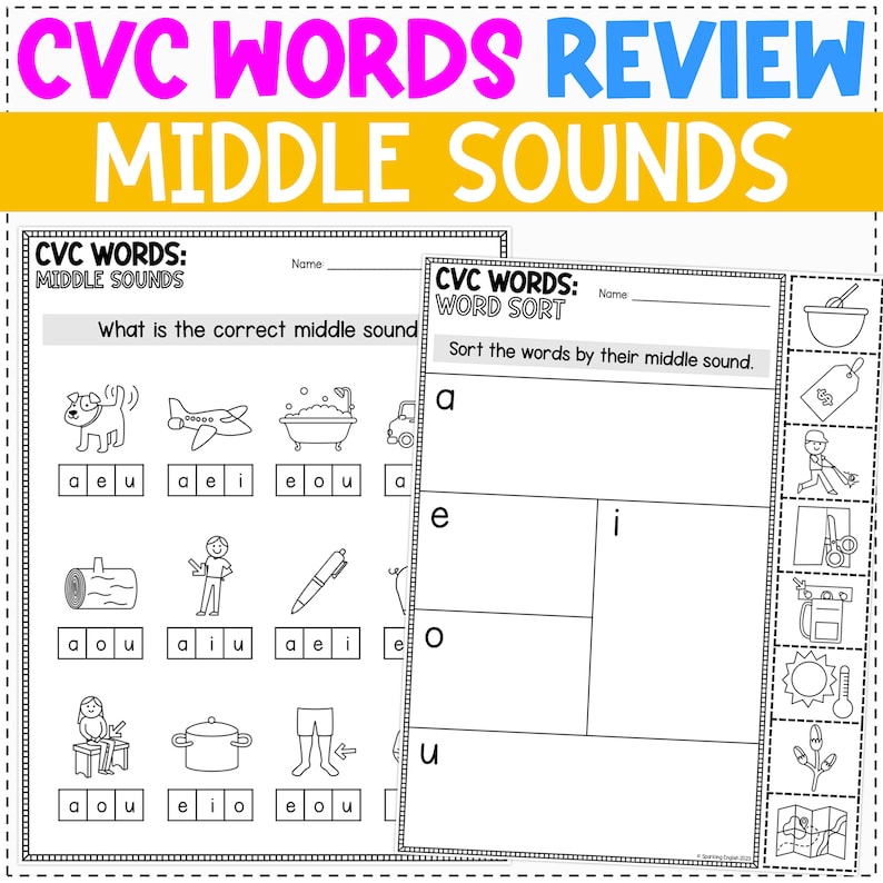 CVC Words Middle Sounds Worksheets Review CVC Words Worksheets Etsy