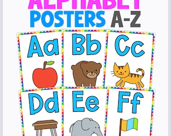 Bright Rainbow Alphabet Posters | Printable ABC Wall Art for Homeschool Room | Pre-K Kindergarten Phonics Bulletin Board Display