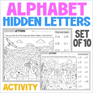 Alphabet Hidden Letters Pictures | Letter Recognition Alphabet Review Worksheets | Kindergarten Curriculum
