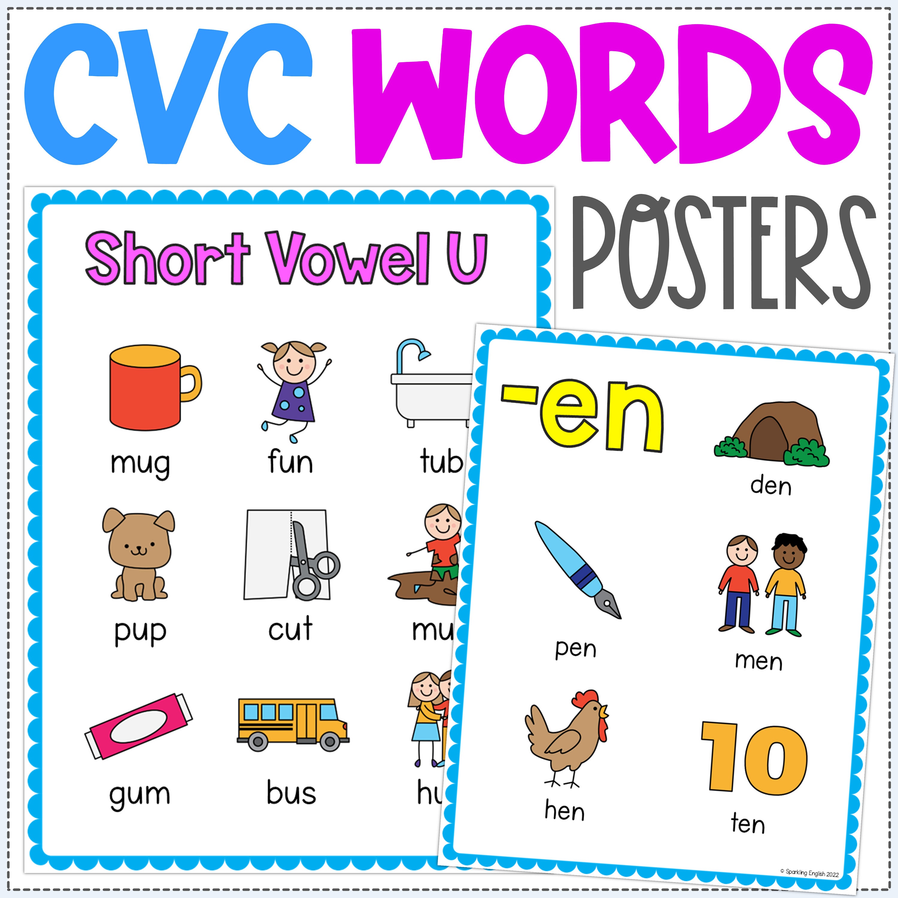 CVC Word Wall Colorful CVC Words Phonics Bulletin (Instant