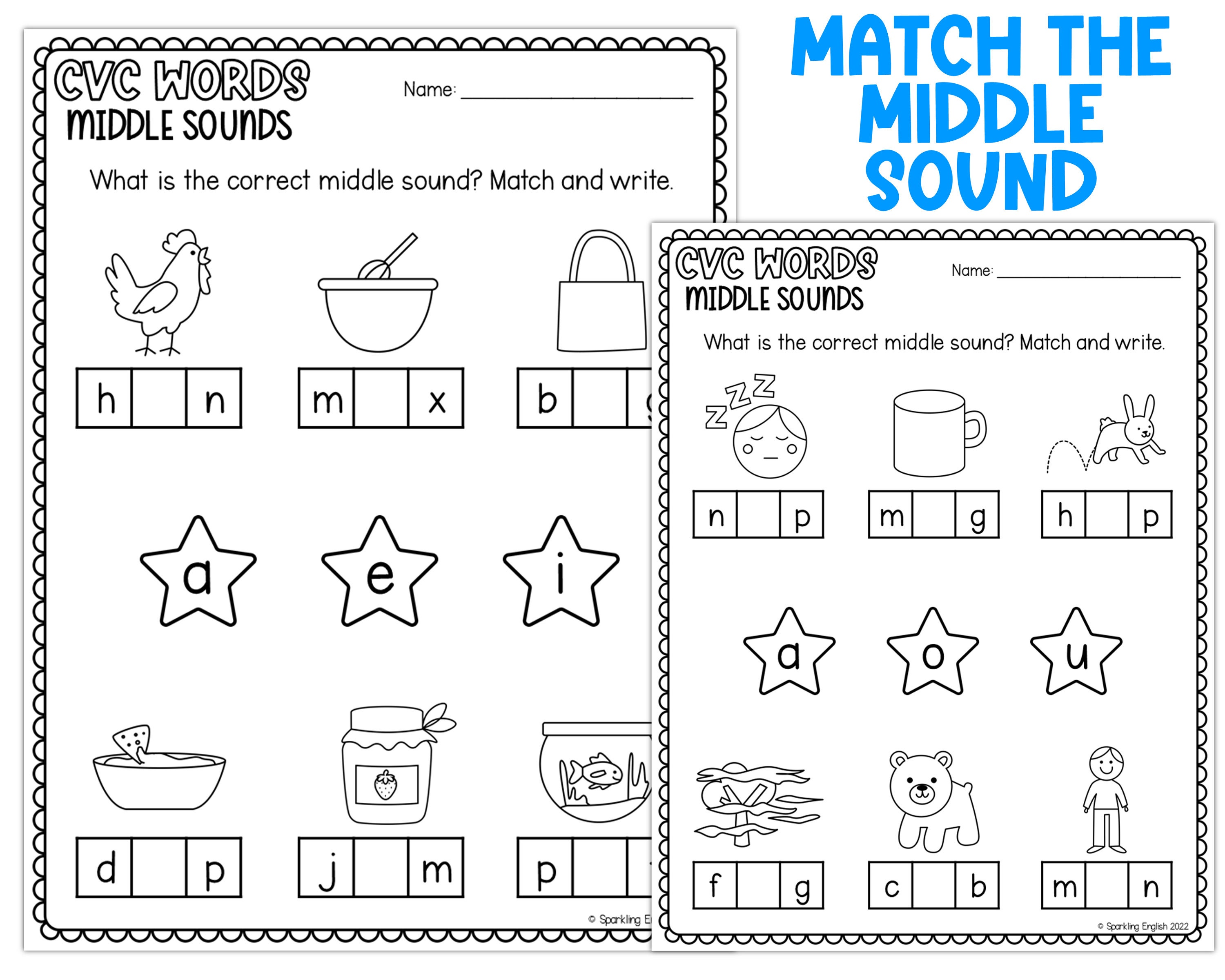CVC Words Middle Sounds Worksheets Review CVC Words Etsy Hong Kong