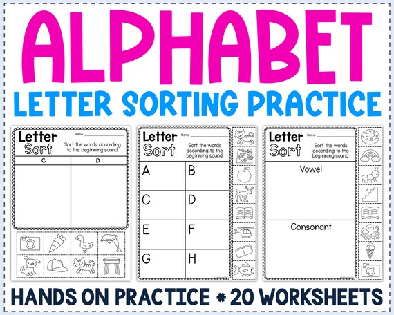 alphabet letter sorting practice worksheets alphabet review etsy