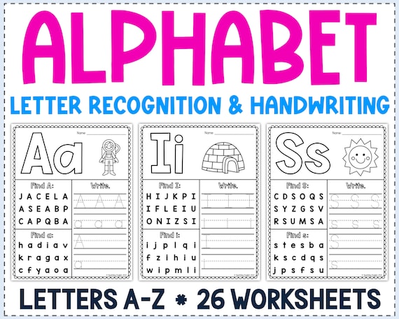 letter recognition and handwriting worksheets alphabet etsy