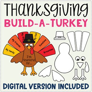 Thanksgiving Turkey Craft Printable | What I am Thankful For Writing Activity | Build a Turkey School Hands-on Activity for Fall