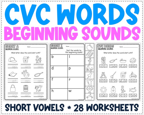cvc words beginning sounds worksheets review cvc words etsy