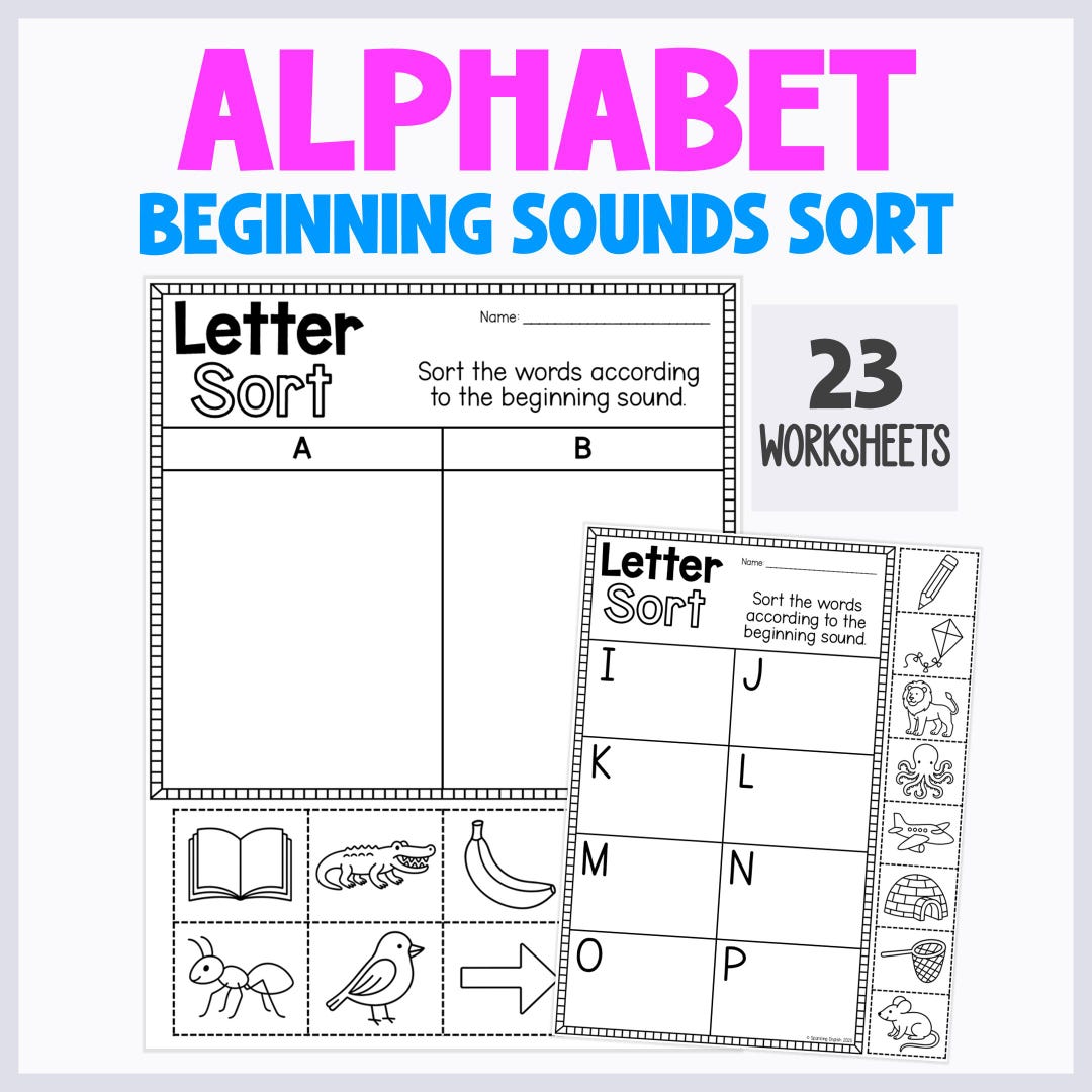 Beginning Sounds Sorting Activity | Cut and Paste Alphabet Picture Sort ...