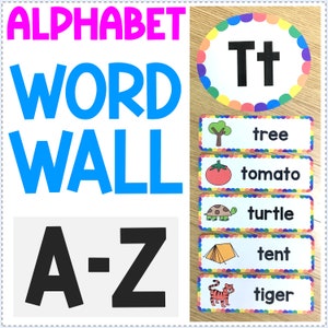Alphabet Word Wall | Learn Words for Each Letter | Bright Rainbow Classroom Posters | Pre-K Kindergarten Classroom Decor