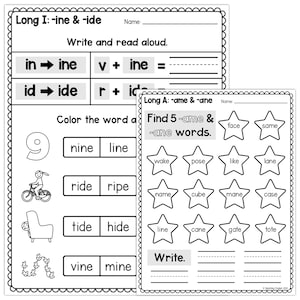 Cvce Word Families BUNDLE | Practice and Review Long Vowels | Long ...