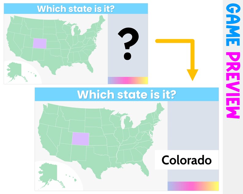 50 States Map Quiz 1 Identify the State on US Map Etsy