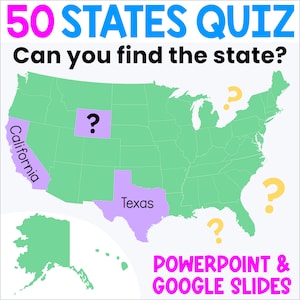 50 Staaten Map Quiz #2 - Finden Sie den Bundesstaat auf der US-Karte - Interaktives digitales Spiel US Geographie - Sozialkunde der dritten, vierten und fünften Klasse