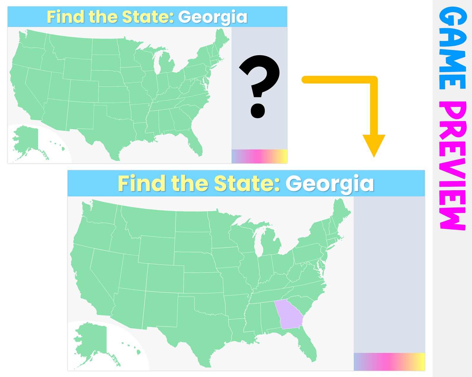 50 States Map Quiz 2 Find The State On US Map Interactive Etsy
