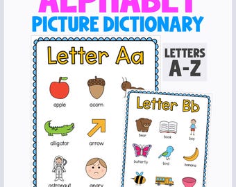 Alphabet Picture Dictionary - Printable Alphabet Kindergarten Curriculum to Learn About Each Letter in the Alphabet