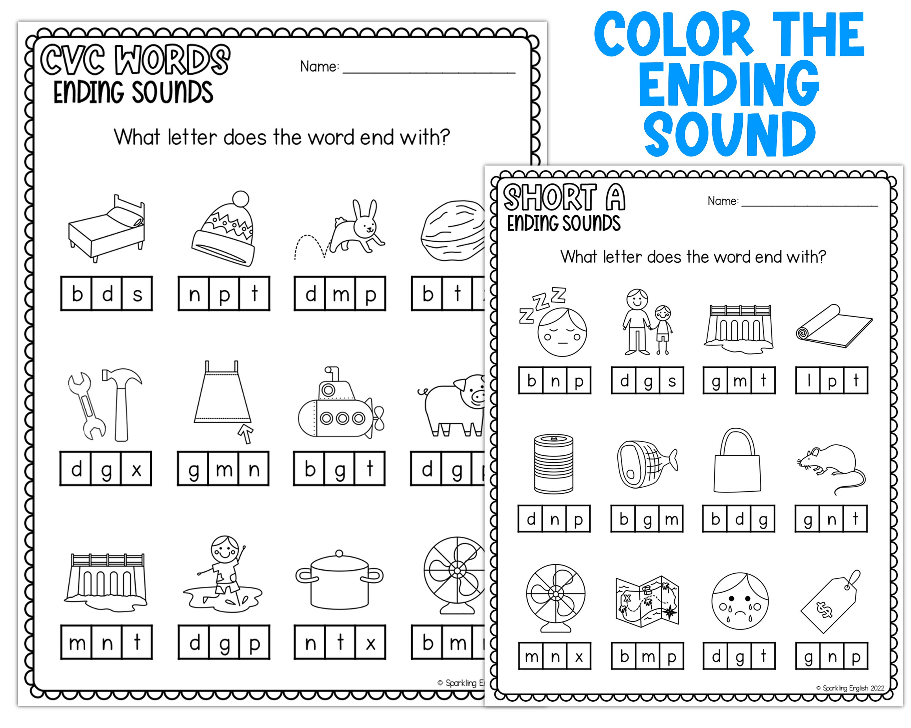 CVC Words Ending Sounds Worksheets Review CVC Words Etsy