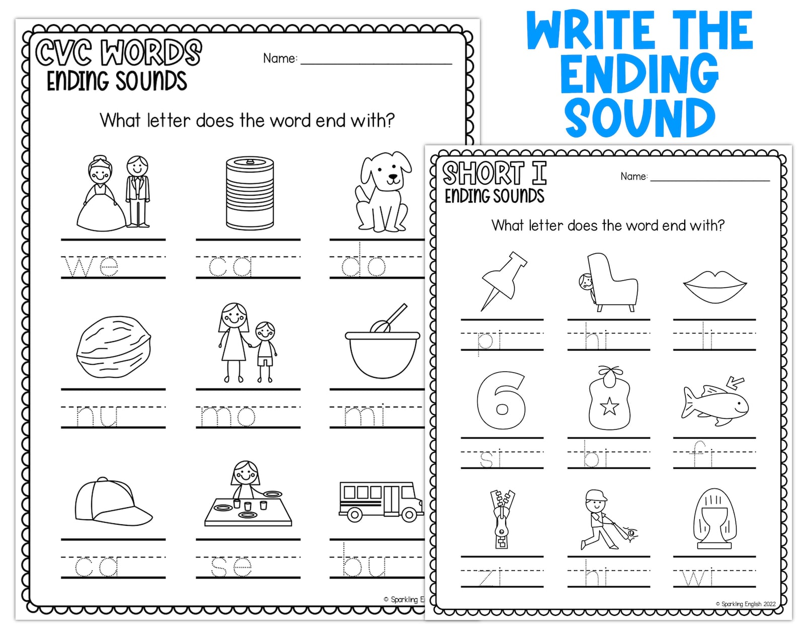 CVC Words Ending Sounds Worksheets Review CVC Words Etsy