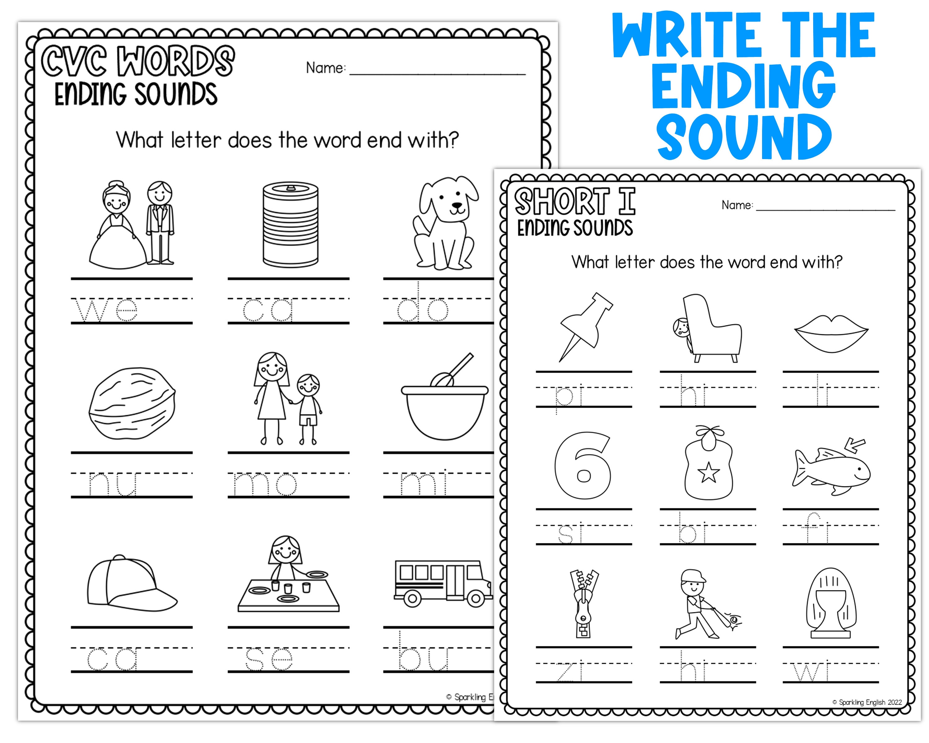 CVC Words Ending Sounds Worksheets Review CVC Words Etsy