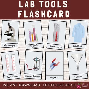 Cartes mnémotechniques d'outils de laboratoire | Fiches de vocabulaire sur le matériel de sécurité pour laboratoire de sciences, fiches scientifiques éducatives pour enfants