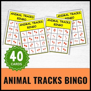 Cartões de bingo de pegadas de animais - 40 jogos divertidos de aprendizagem sobre a vida selvagem para crianças