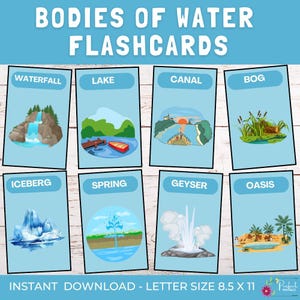 Bodies of Water Vocabulary Flashcards | Geography & Nature Study Flash Cards | Water Formations Learning