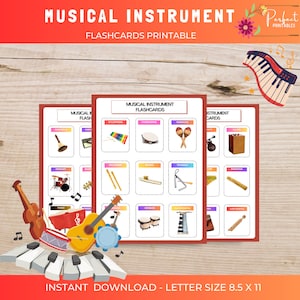 楽器フラッシュカード、モンテッソーリ楽器カード、幼稚園カード、楽器フラッシュカード、デジタルダウンロード