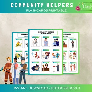 Flash-kaarten buurthelpers, werkbladen buurthelpers voor peuters, kinderen. Flashcard maatschappelijk werkers.
