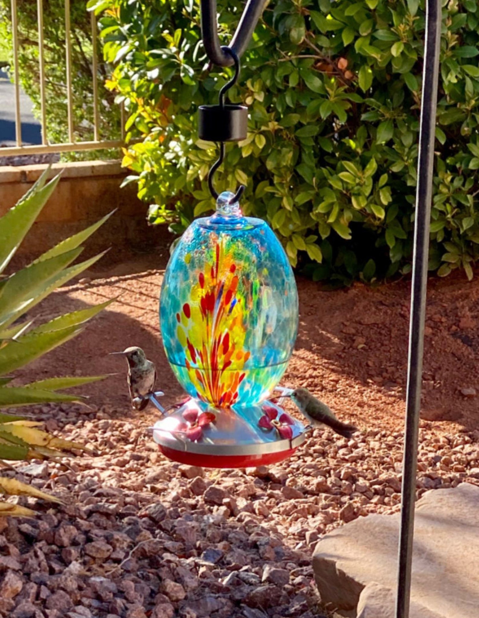 Blown Glass Hummingbird Feeder Blue Hummingbird Feeder Etsy