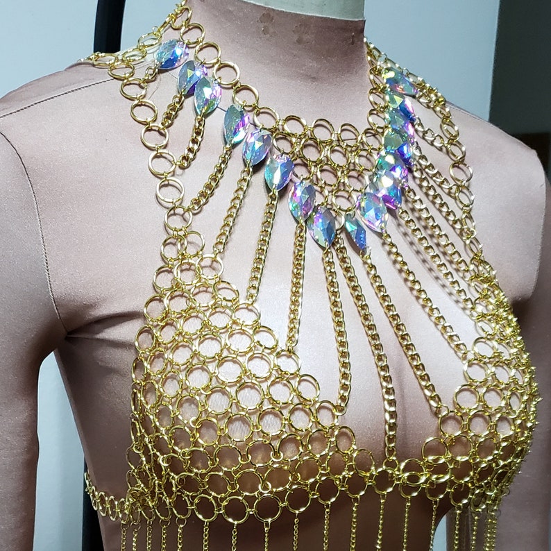 Gold Fringe Body Chain Maille Rave top ClothingBody