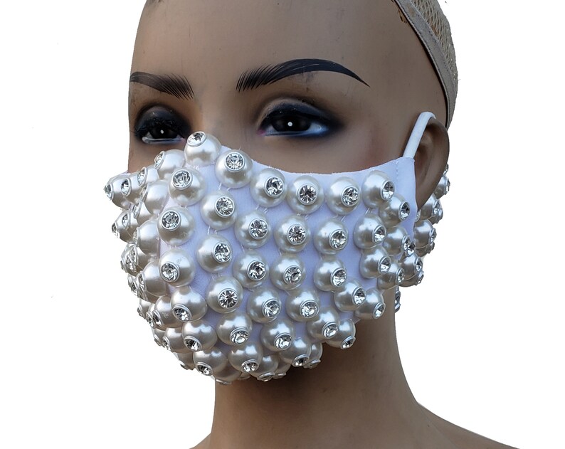 White Pearl Rhinestone Dust Mask With Filter Pocket/Mouth Etsy