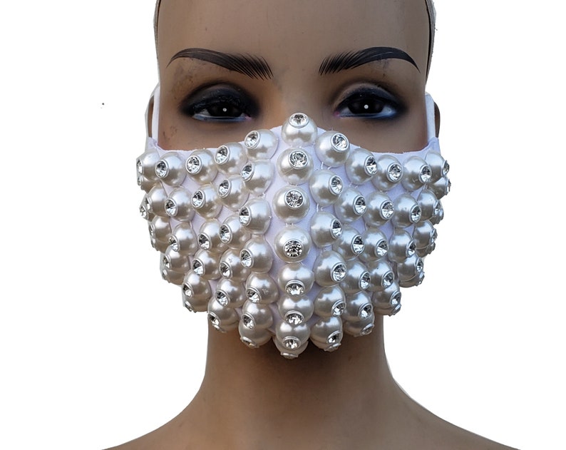 White Pearl Rhinestone Dust Mask With Filter Pocket/Mouth Etsy