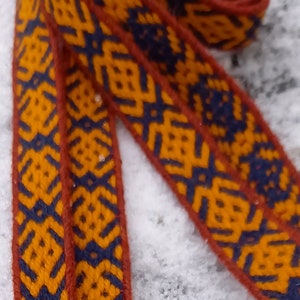 Tablet woven wool belt. Reenactment, medieval, Viking age historical.