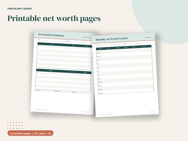 Net Worth Tracker Spreadsheet, Monthly Assets and Debts Dashboard, Google Sheets, Excel, Printable PDF image 5