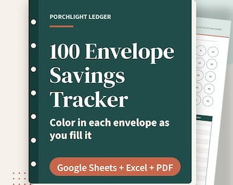 Spar-Tracker mit 100 Umschlägen, 52-Wochen-Challenge ohne Ausgaben, Google Sheets, Excel, druckbares PDF