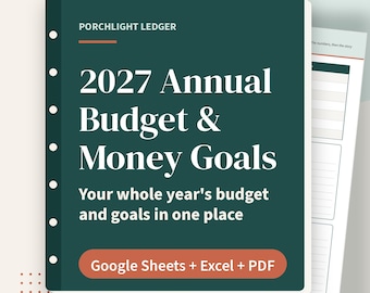 2027年度年間予算および資金目標プランナー、年間レビュー用スプレッドシート、Googleスプレッドシート、Excel、PDF