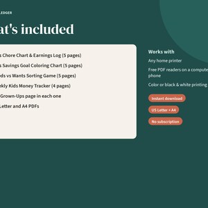 Paquete de imprimibles sobre dinero para niños: tabla de tareas, tabla de objetivos de ahorro, juego de necesidades vs. deseos y registro semanal de dinero para niños de 6 a 9 años (PDF). imagen 4