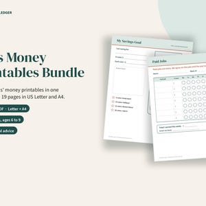 Paquete de imprimibles sobre dinero para niños: tabla de tareas, tabla de objetivos de ahorro, juego de necesidades vs. deseos y registro semanal de dinero para niños de 6 a 9 años (PDF). imagen 2