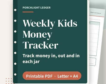 Planificador semanal de dinero para niños, página de huchas y tabla mensual de dinero para niños de 6 a 9 años, registro de paga infantil, PDF imprimible