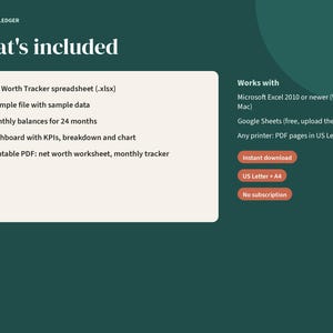 Net Worth Tracker Spreadsheet, Monthly Assets and Debts Dashboard, Google Sheets, Excel, Printable PDF image 6