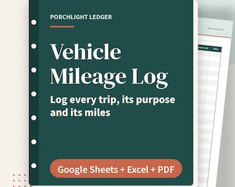 Kilometerprotokoll-Tabelle, Fahrzeug-Reise-Tracker für geschäftliche und private Nutzung, Google Sheets, Excel, druckbares PDF