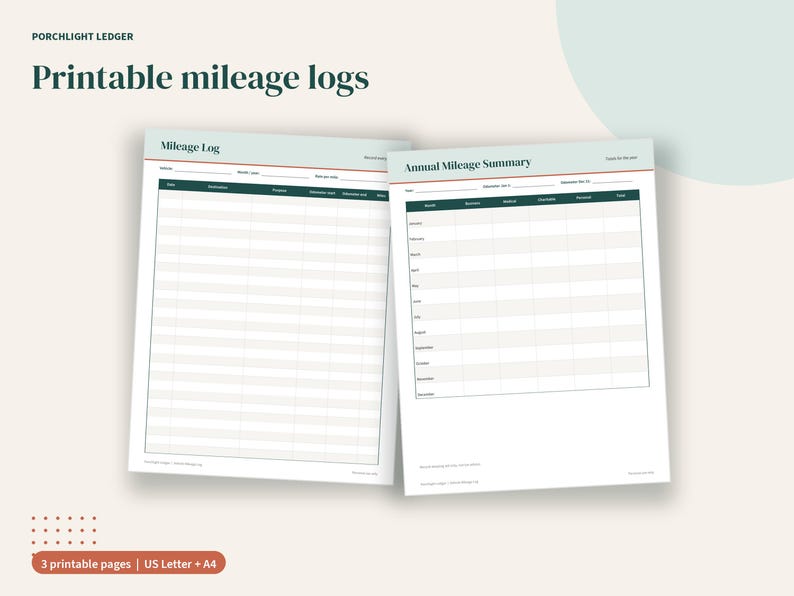 Mileage Log Spreadsheet, Vehicle Trip Tracker for Business & Personal Use, Google Sheets, Excel, Printable PDF image 5