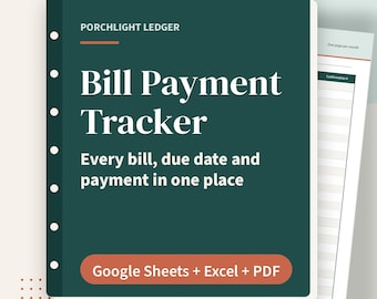 Tabellenkalkulation zur Rechnungsverwaltung, monatlicher Fälligkeitsplaner und Checkliste, Google Sheets, Excel, druckbare PDF-Datei