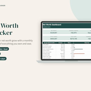 Net Worth Tracker Spreadsheet, Monthly Assets and Debts Dashboard, Google Sheets, Excel, Printable PDF image 2