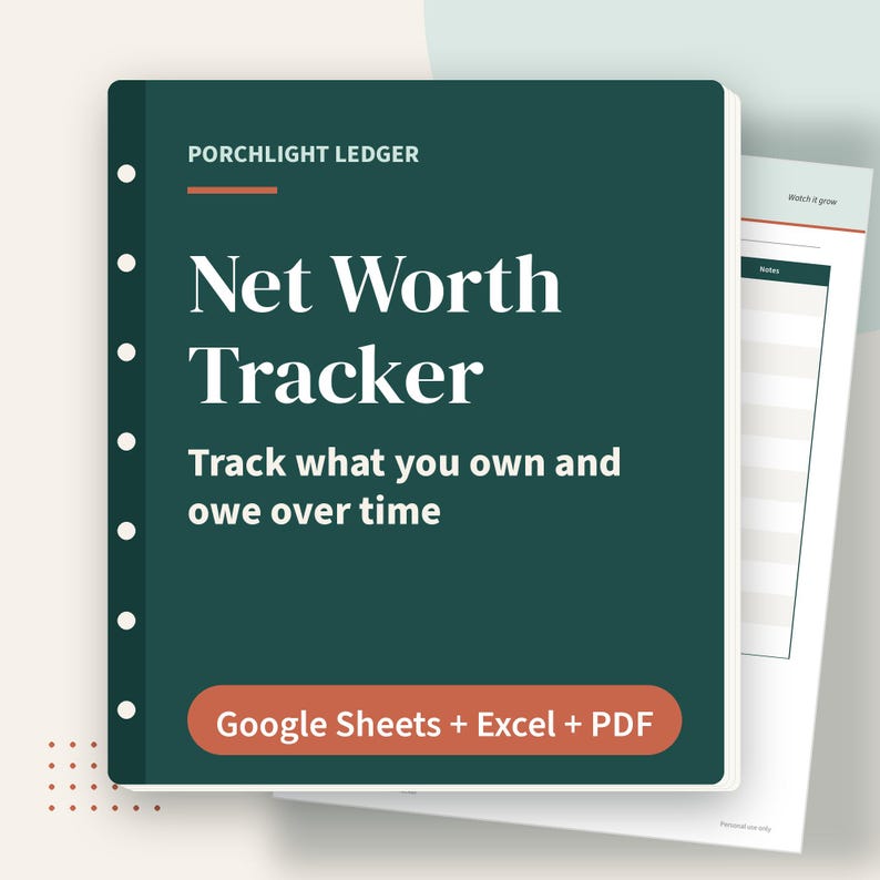 Net Worth Tracker Spreadsheet, Monthly Assets and Debts Dashboard, Google Sheets, Excel, Printable PDF image 1
