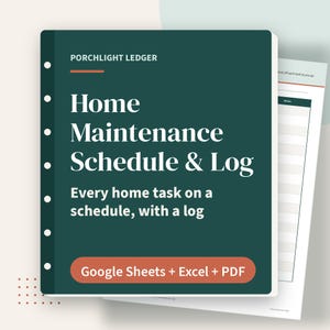Home Maintenance Schedule Spreadsheet, Seasonal Checklist and Repair Log, Google Sheets, Excel, Printable PDF image 1