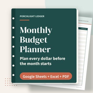 月間予算プランナースプレッドシート、ゼロベーステンプレートと支出トラッカー、Googleスプレッドシート、Excel、印刷可能なPDF 画像 1
