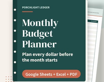 Monatsbudgetplaner-Tabelle, Nullbasis-Vorlage und Ausgaben-Tracker, Google Sheets, Excel, druckbares PDF