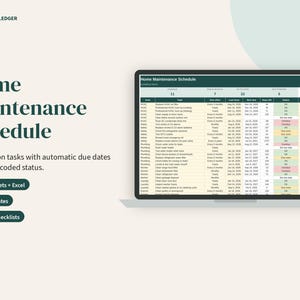 Home Maintenance Schedule Spreadsheet, Seasonal Checklist and Repair Log, Google Sheets, Excel, Printable PDF image 2