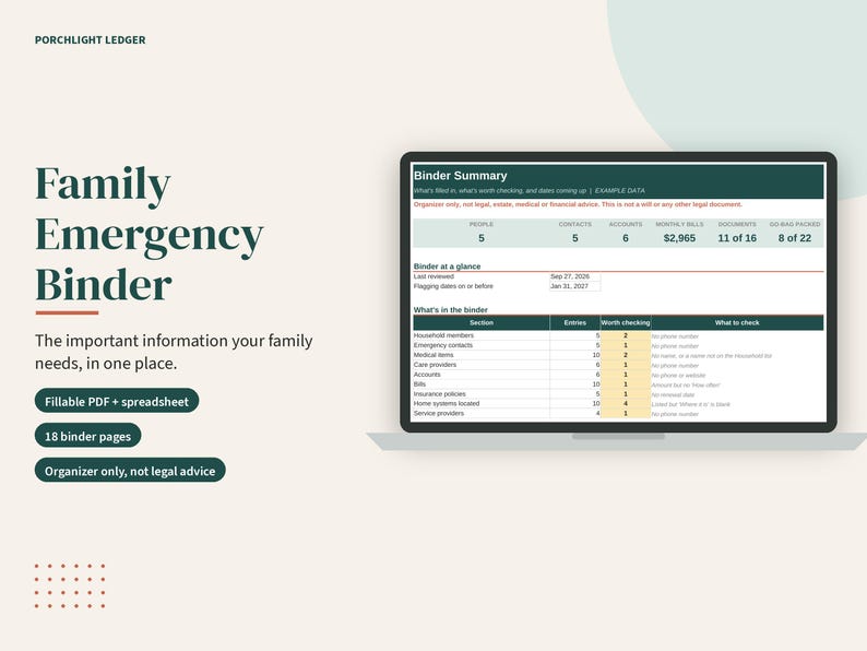 Family Emergency Binder, Important Information Organizer, Household Contacts, Medical, Accounts and Bills, Fillable PDF, Spreadsheet image 2